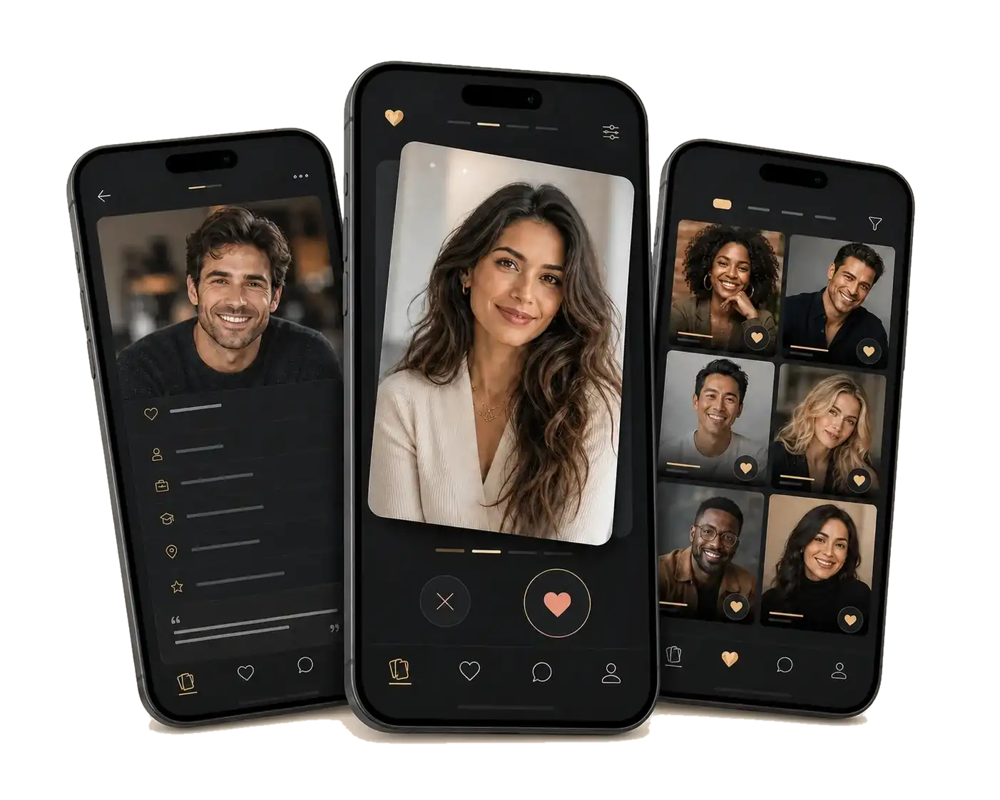 Sugar Baby NZ app profile and matching screens on three smartphones